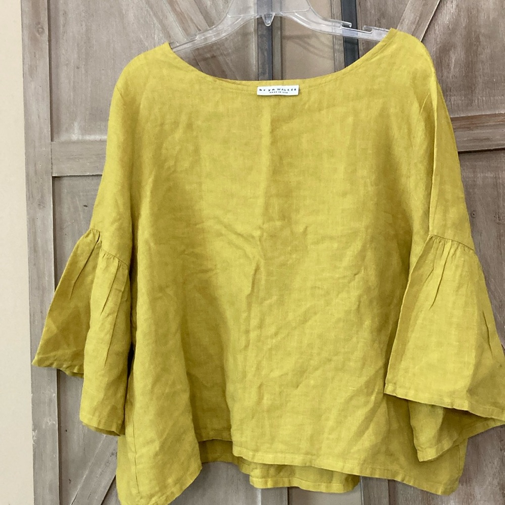 BRYN WALKER Frida Light Linen Bell-Sleeve Top in Chartreuse - Picture 2 of 16